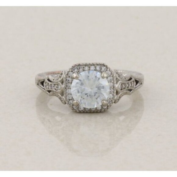 Unbranded Jewelry - Sterling Silver Cubic Zirconia Halo Antique Style Ring Size 6 3/4